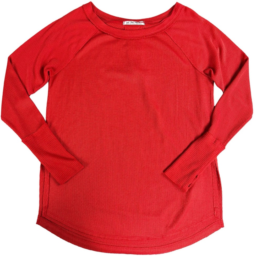 We The Free Thermal Jersey Top Size Medium Coral Rust Thumb Holes Slit Side Boho - Picture 2 of 15